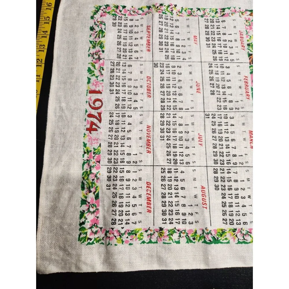 VTG 1974 Calendar Tapestry With Floral Cottage &‎ Bless This House O Lord Quote